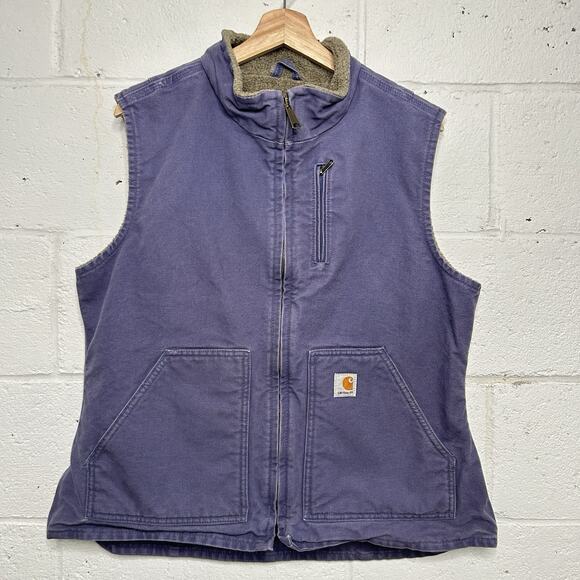 Y2K Carhartt Sandstone Sherpa-Lined Vest “Pastel Purple” - Picture 1 of 6